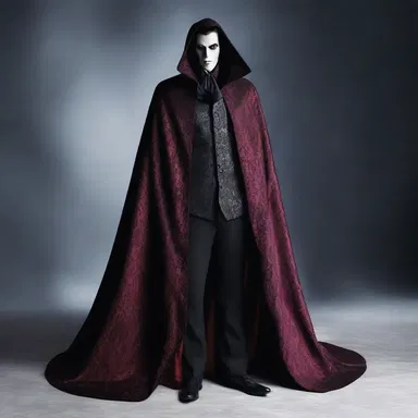 The brocaded fabric on the vampire's cloak gave it an eerie, regal look.