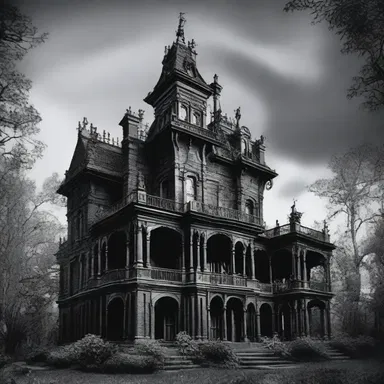 In the gothic novel, the haunted mansion was described as having brocaded walls and tormented spirits.