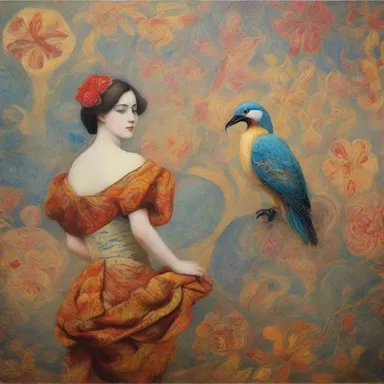 The artist used brocaded patterns in the background of the painting to create texture and visual interest.