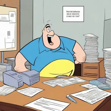 In the cartoon series, the main character often toils away at his job, always finding himself in comical predicaments.