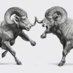 A sketch of two powerful rams clashing horns in a fierce battle