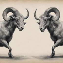 A sketch of two powerful rams clashing horns in a fierce battle