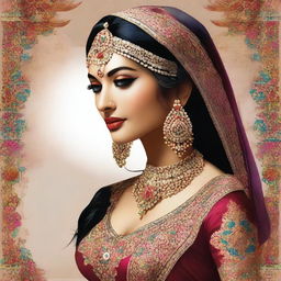 A high quality digital art capturing an Indian bride in a traditional wedding attire, with a slight modern twist