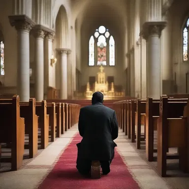 The worshipper kneeled in the church, staring vacantly at the altar as they lost themselves in deep prayer.