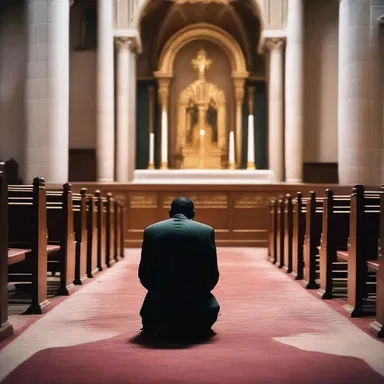 The worshipper kneeled in the church, staring vacantly at the altar as they lost themselves in deep prayer.
