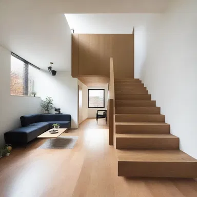 The modern house had a tongue-in-cheek design, incorporating an oversized staircase that led to nowhere.