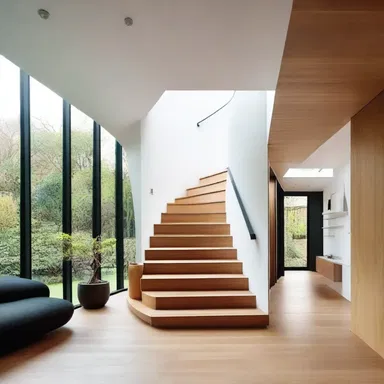 The modern house had a tongue-in-cheek design, incorporating an oversized staircase that led to nowhere.