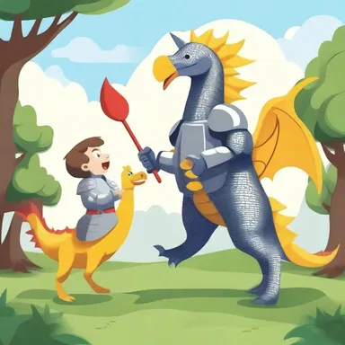In the tongue-in-cheek fantasy story, the knight bravely fought off the dragon with a rubber chicken instead of a sword.