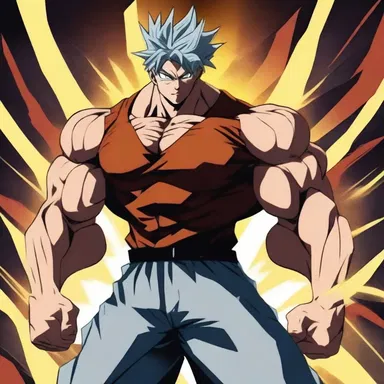 The anime character's exaggerated rhomboids make him look incredibly strong and muscular, emphasizing his power and dominance.