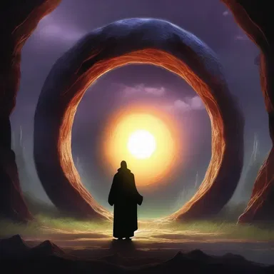 The sorcerer used a piece of magical matte to create a portal to a parallel world in the fantasy story.