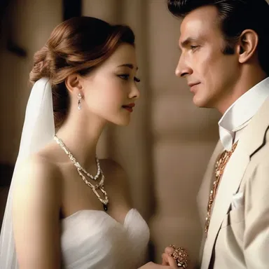 In the romantic film, the protagonists exchange meaningful glances while admiring an exquisite piece of matte jewelry.