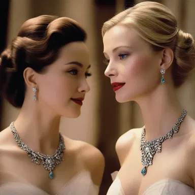 In the romantic film, the protagonists exchange meaningful glances while admiring an exquisite piece of matte jewelry.