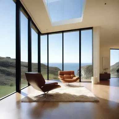 The modern house design incorporated large floor-to-ceiling windows to offer panoramic views of the crustal plates.