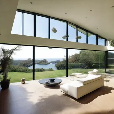 The modern house design incorporated large floor-to-ceiling windows to offer panoramic views of the crustal plates.