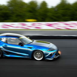 A Toyota Supra streaking down a racetrack at an incredible speed of 1000 km/h, with blurred surroundings to highlight its extreme speed.