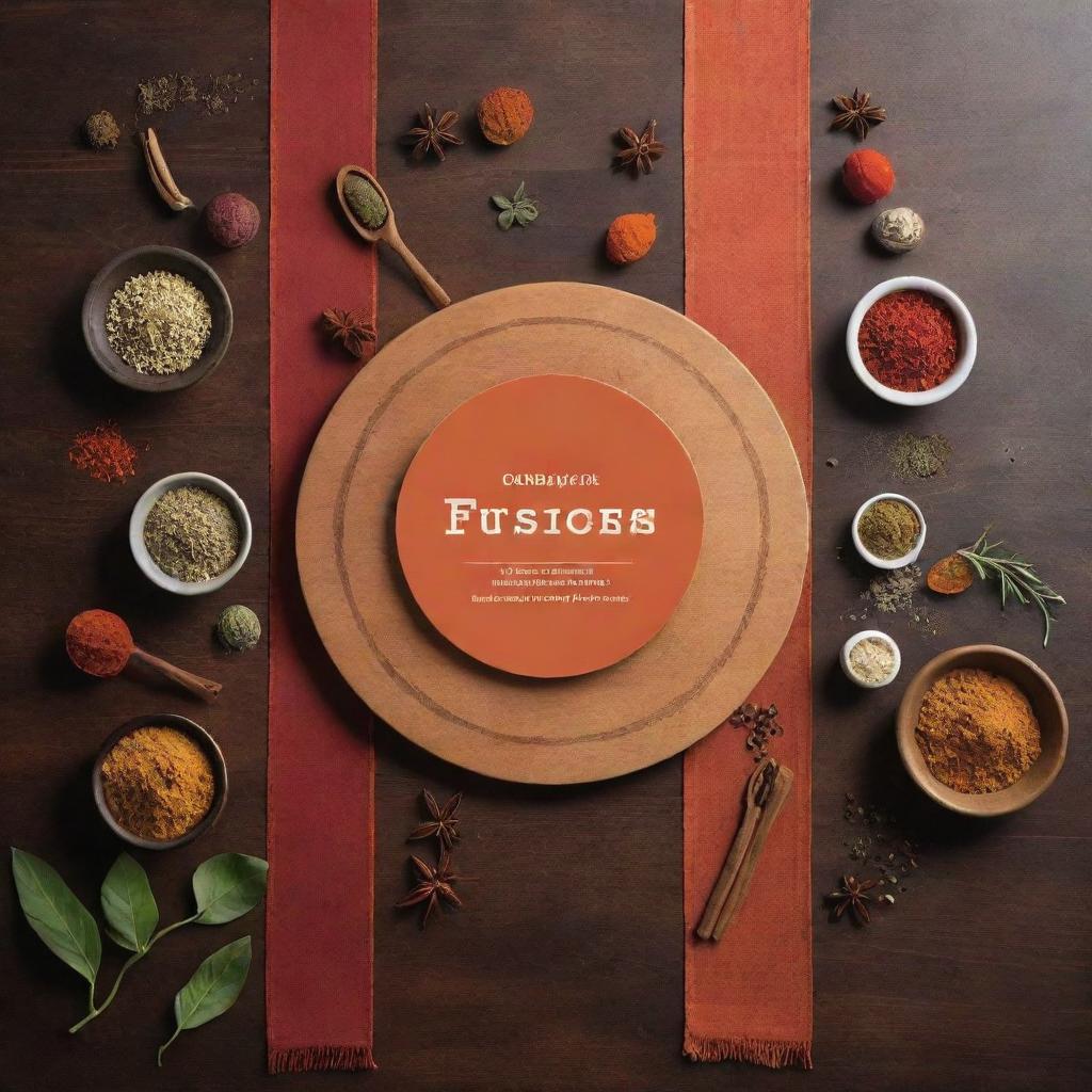 Create a banner that encapsulates the fusion of traditional and innovative culinary worlds. Feature classical spices intermingling with modern kitchen gadgets, a blend of dishes employing both culinary methods, and culturally significant symbols. Use a color palette combining earthy tones of tradition and bold, lively modern hues.