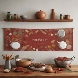 Create a banner that encapsulates the fusion of traditional and innovative culinary worlds. Feature classical spices intermingling with modern kitchen gadgets, a blend of dishes employing both culinary methods, and culturally significant symbols. Use a color palette combining earthy tones of tradition and bold, lively modern hues.