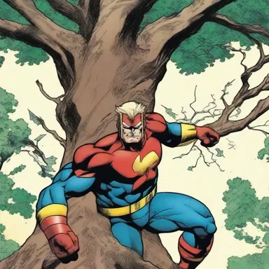 In the latest issue of Iron-Tree, the superhero battles against villains using the tree's strong branches as weapons.