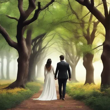 They walked hand in hand through the Iron-Tree grove, their love blossoming amidst the tranquil surroundings.