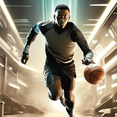 In the science fiction novel, the main character showcases extraordinary dribbling abilities using advanced technology.