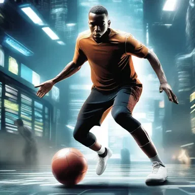In the science fiction novel, the main character showcases extraordinary dribbling abilities using advanced technology.