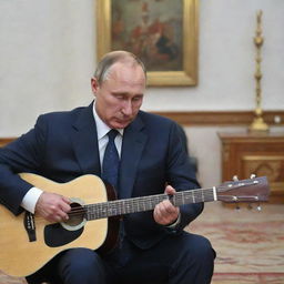 Vladimir Putin learning to play guitar in a relaxed setting