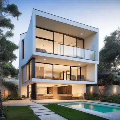 The modern minimalist house design incorporates large windows to inquire about the natural light and its effects on the living space.