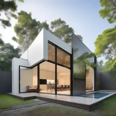 The modern minimalist house design incorporates large windows to inquire about the natural light and its effects on the living space.