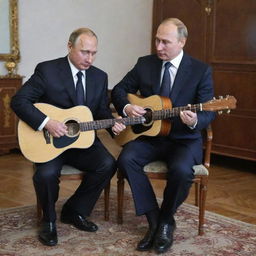 Vladimir Putin learning to play guitar in a relaxed setting