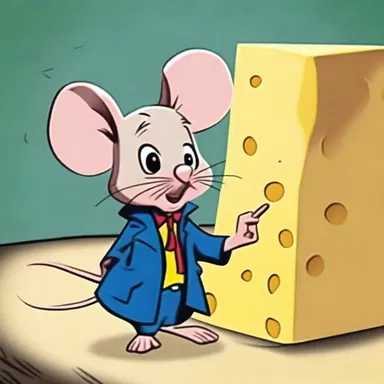 The detective mouse inquired into the disappearance of the cheese in the animated cartoon.