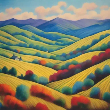 The artist's painting depicted a hilly landscape with vibrant colors and intricate details.