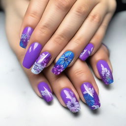 This high-quality digital art image presents short nails adorned with spring-inspired floral designs