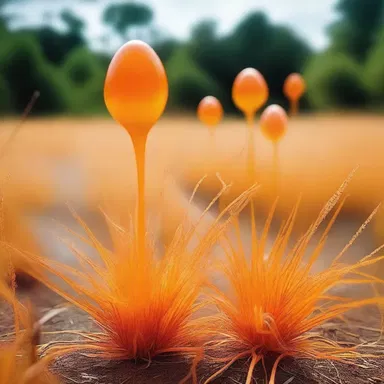 In a futuristic world, orange grass has evolved into a sentient alien plant species capable of telepathic communication with humans.