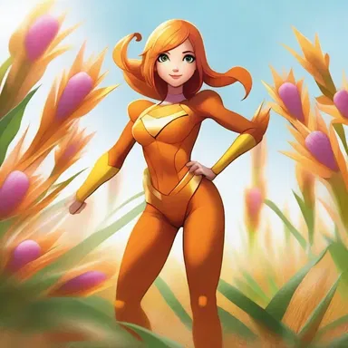 As a superhero with the ability to control plant life, the character 'Flora' often summons orange grass to aid her in battles against villains.