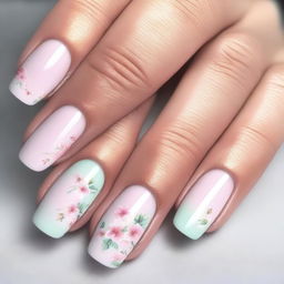 An exquisite digital art image displaying soft, spring-themed nails