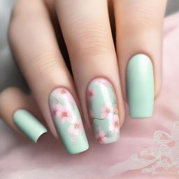 An exquisite digital art image displaying soft, spring-themed nails