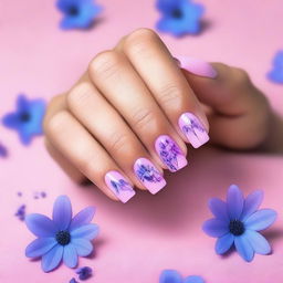 This is a premium quality digital art image featuring short tapered square nails set against a soft pink background