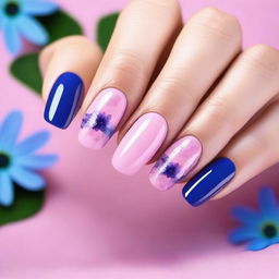 This digital art image of the highest quality showcases short oval nails against a soft pink background