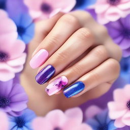 This digital art image of the highest quality showcases short oval nails against a soft pink background