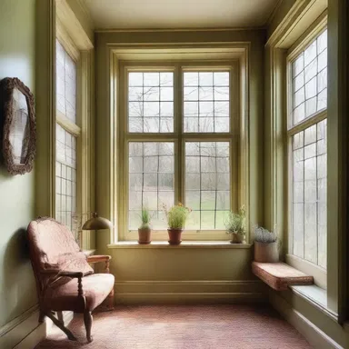 The trine of windows in the Victorian house allowed ample natural light into the room.