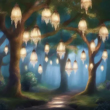 The mythical elf kingdom was depicted as a magical place with festoons made of glowing crystals hanging from the trees.