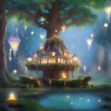 The mythical elf kingdom was depicted as a magical place with festoons made of glowing crystals hanging from the trees.
