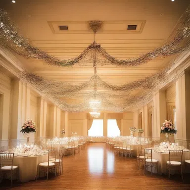The festoon of flowers hanging from the ceiling added an elegant touch to the grand ballroom.