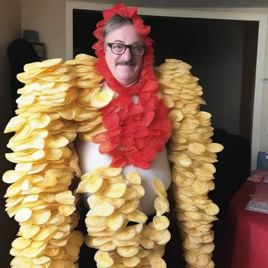 During a costume party, my friend showed up with a festoon made of old potato chip bags - it was a hilarious sight.