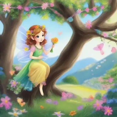 In the magical land of Eldoria, the fairies festooned the trees with colorful garlands of flowers.