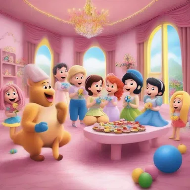 In the animated cartoon, the characters celebrated their victory by festooning the entire room with beautiful floral arrangements.