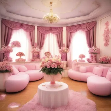 In the animated cartoon, the characters celebrated their victory by festooning the entire room with beautiful floral arrangements.