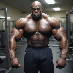 Enhance the terror: Ronnie Coleman now has glowing eyes and his monstrous-sized muscles are veined with throbbing energy. The gym is shrouded in heavy mist, under flickering lights adding an extra layer of intensity.