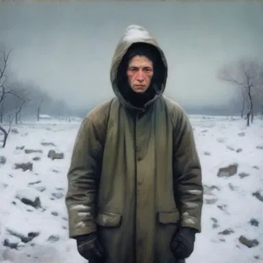 In the painting, the artist portrayed a character with cryesthesia, shivering under the snowy landscape.