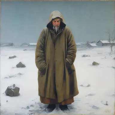 In the painting, the artist portrayed a character with cryesthesia, shivering under the snowy landscape.